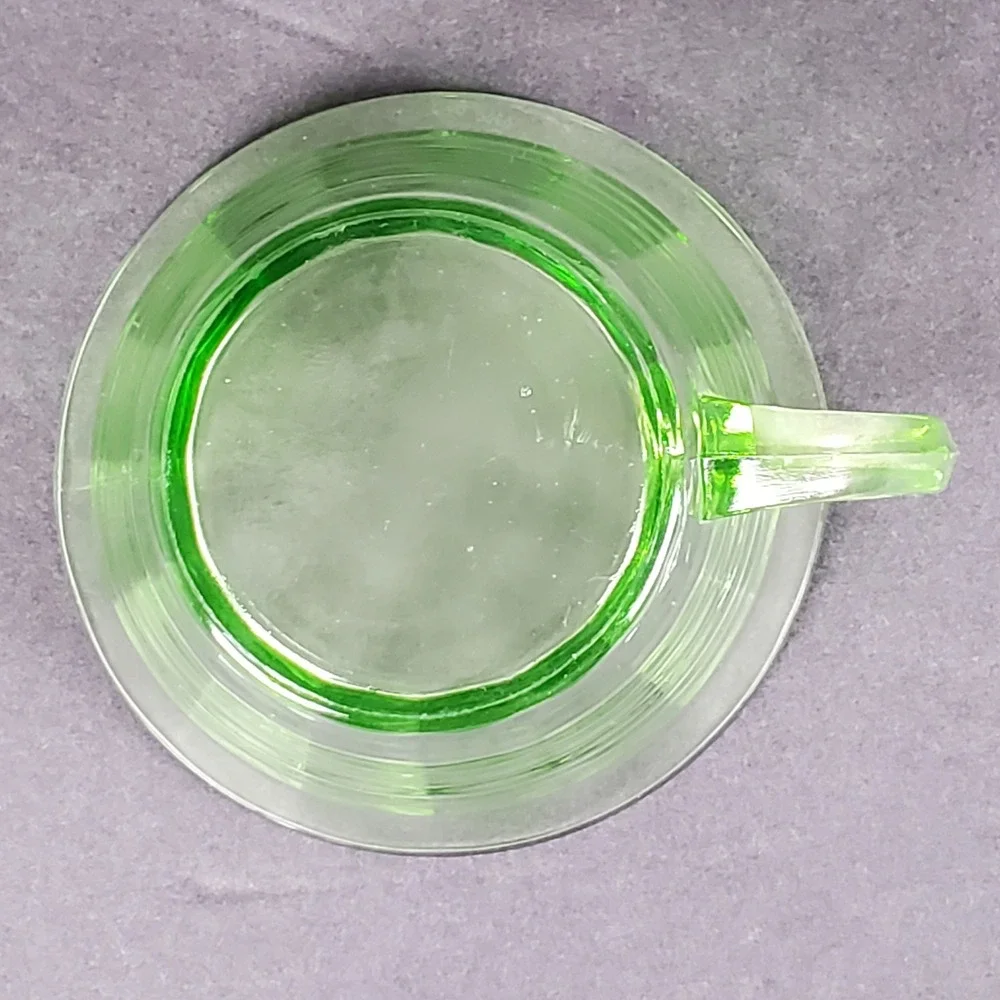 Vintage Green Uranium Glass Ribbed Teacup Vaseline Depression Glass Glows UV